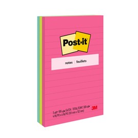 3M Post-it notas rayadas colección Cape town de 10.16 cm x 15.24 cm, 3 blocs con 100 hojas c/u.