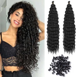 JSTHHTT 2 Packs Pre Stretched Braiding Hair Extension, 30 Inch Natural Black Braids, Easy Crochet Braids Hair, Ocean Wave Curly Bohemian Crochet Braids, for Women and Girls