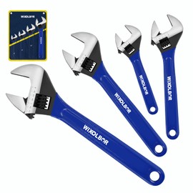 WIXOLBOR 4-piece Adjustable Wrench Set, 6-inch & 8-inch & 10-inch & 12-inch, Wide Jaw Black Oxide Wrench, Metric & SAE Scales, for Home, Garage, Workshop, with Organizer bag