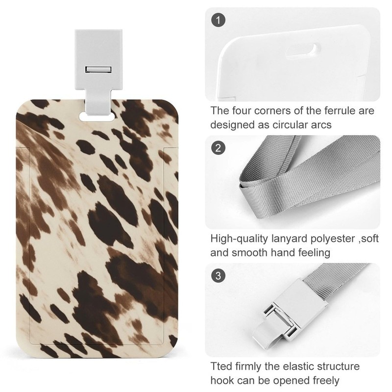 ID Badge Holders Cow Printed Badge Holder with Lanyard ID