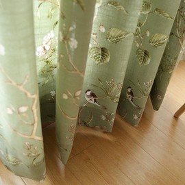 Vintage Birds Curtains 84 Inches Length Farmhouse Linen Blend Curtain Panels for Living Door Grommet Half Light Blocking Country Style Floral Print Drapes for Home Decor 1 Panel W39 X L84 Inch