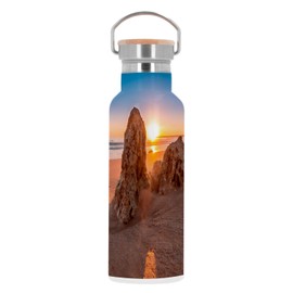 Edelstahlflasche Thermosflasche - Sonnenuntergang am Paradiesstrand mit Felsen - 500 ml (17 Unzen)