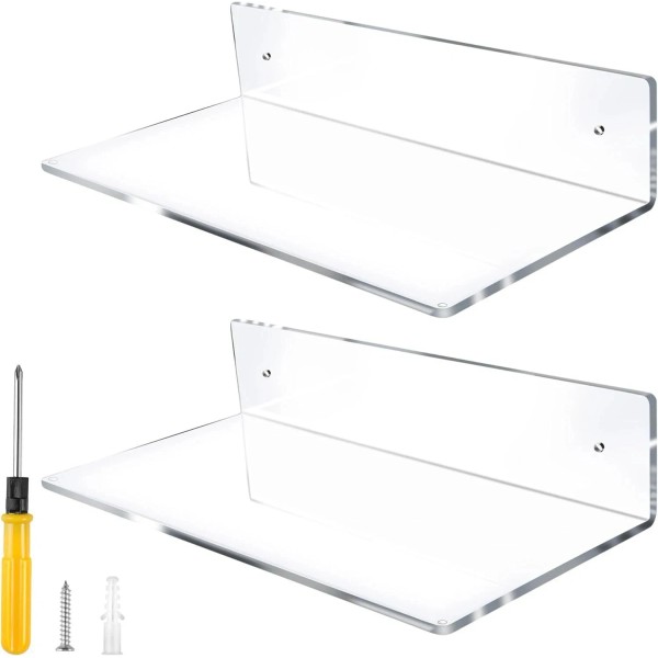 Branded Jansburg 12 Inch LShaped Acrylic Floating Shelf Wall Mounted
