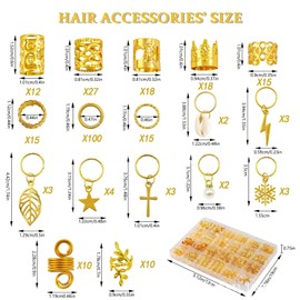 260pcs Hair Jewellery for Braids, Gold Braid Beads Gold Hair Cuffs Charms Rings for Girl Women Men Hair Braids Decoration Party Music Festival