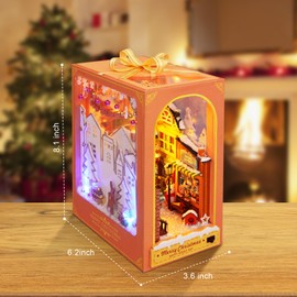 Cuteefun DIY Book Nook Kit, DIY Miniature Dollhouse, Wooden Book Nook Dollhouse Kit for Adults, Make Your Own Craft House Model (Christmas Present)