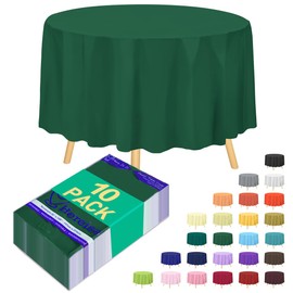 Hereisa Dark Green Round Disposable Plastic Tablecloth 84 Inch [10-Pack] - Bulk Waterproof Party Supplies, Easy Cleanup