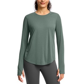 Soothfeel Women's Long Sleeve Workout Tops Running Hiking Athletic Shirts Active T-Shirts Wicking Quick Dry Soft Lightweight Heather Dark Green XL