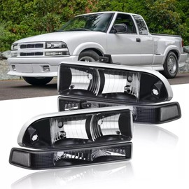 MOSTPLUS Headlight Assembly Compatible for 1998-2004 Chevy S10 Pickup/Chevy Blazer SUV Front Lamp Bumper Lights Clear Lens Black Housing Clear Corner (set of 2)
