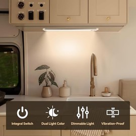 acegoo RV Interior LED Light Bar 12V LED Light Strip for Motorhome Camper Trailer Kitchen Countertop Under Cabinet Lighting, Integral Dimmer Switch & 
