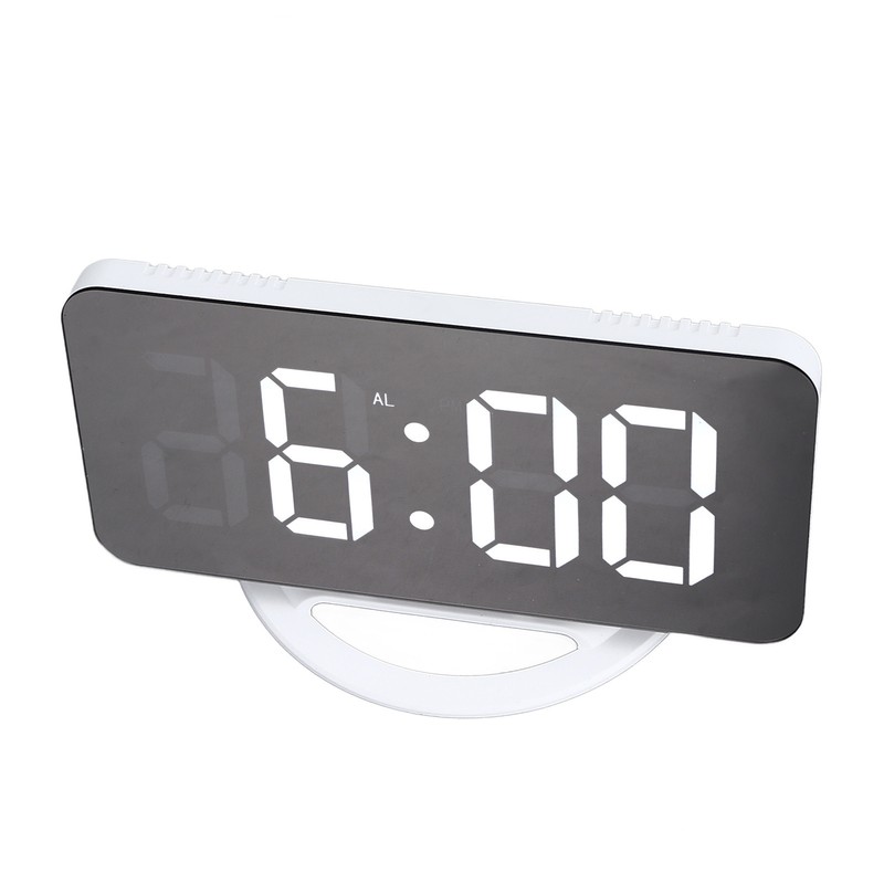 LED Digital Alarm Clock USB Charging Mirror Clock with 4