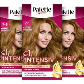 Palette Intensive Creme Colouration 7-5/546 Caramel Golden Blonde (3 x 115 ml), Permanent Hair Colour for Bright, Long-Lasting Colour Brilliance and 100% Grey Coverage