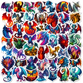50 PCS Cool Kids Dragon Stickers and Decals, Fantasy Stickers for Kids Teens Adults, Dragon Party Favors Waterproof Vinyl Stickers for Water Bottle Laptop Luggage Guitar