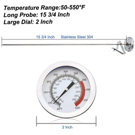 Efeng Oil Thermometer deep Fry(2 Pack) with Clip & 15" Long stem - Classical Candy Thermometer,Long Fry Thermometer for Turkey Fryer,Tall pots,Beef,Lamb,Meat, Food Cooking
