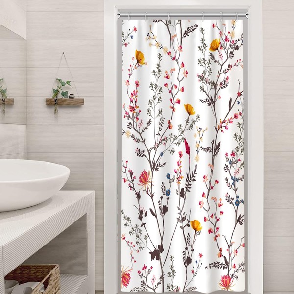 Ruelvth Stall Shower Curtain, Spring Pink and Yellow Floral Shower
