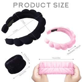 Spa Headband for Women Sponge Spa Headband Terry Towel Cloth Fabric Makeup Fashion Facial Makeup Hair Wrap for Skincare Face Washing Makeup Removal Shower Facial Mask (Black Set)