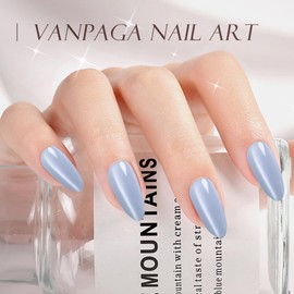 120pcs Glitter Blue Cat Eye Press On Nails,Vanpaga Press on Nails Almond,Bling Glossy False Nails,Simple Casual Elegant Daily Minimalist Fake Nails Kit,Reusable Stick on Nails in 15 Sizes,Nails Kit