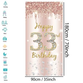 33rd Birthday Decoration Women, Happy 33rd Birthday Door Banner Rose Gold, 33rd Birthday Fabric Sign Poster Door Decoration, 33rd Birthday Background Banner Ladies, Birthday Party Welcome Sign
