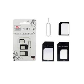 MJ Vision 4 in 1 SIM Tool kit | Convert Nano SIM to Micro SIM | SIM Card Adapter Kit with SIM Ejector Pin | Extractor for Smartphone | Converter with Steel Tray Eject Pin for Smartphone