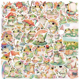 50PCS Cute Frog Stickers, Fun Animal Sticker Pack for Water Bottles, Diaries, Skateboards, Suitcases, Guitars, Vinyl Waterproof Cool Decals for All Ages