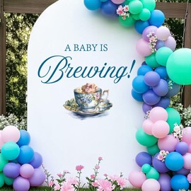 A Baby is Brewing Baby Shower Decorations - TrinhGuo Infant Brewing Shower Sign Decal for Balloons Arch, Blue Flower Tea Cup Themed Gender Reveal Party Wall Decor, Diaper Party Backdrop Decor Decal