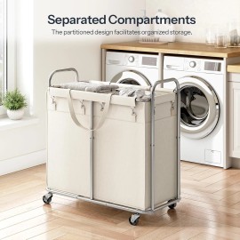 HOOBRO Laundry Basket with Wheels 2-Section Rolling Laundry Hamper Laundry Cart
