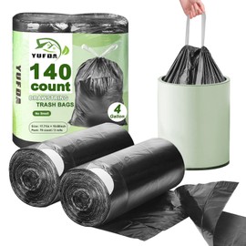 Small Trash Bags, 4 Gallon Trash Bag Drawstring 140 Count, Black Bathroom Trash Bags Strong Small Garbage Bags for Office Bedroom, No-tear Design Small Black Trash Bags, YUFDA Unscented Trash Bags