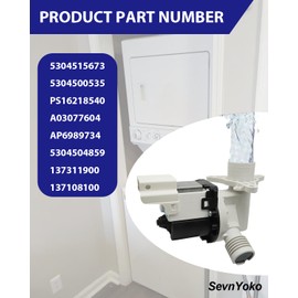 5304524452 Washer Dryer Drain Pump Assembly Compatible with Frigidaire, Kenmore, Crosley Washers - Replaces 5304515673, 5304500535, 5304504859, 137311900, 137108100, AP6989734, PS16218540