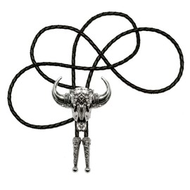 GURANSE 3D Silver Bull Skull head Bolo tie With Cowboy Western Style Necktie