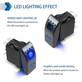 FXC Rocker Switch 5Pin Laser On/Off Blue LED Light 20A/12V 10A/24V Toggle Switch with Jumper Wires Set for Automotive Boat Marine Truck Jeep Off-Road Bus RV
