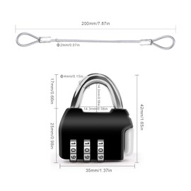 4Pcs 0.2mx2mm Cable Security Wire with 2Pcs Black Combination Lock Double Loop Safety Cable Braided Stainless Steel Cable, Flexible Security Cable Luggage Lock,for Stage Lighting Luggage Lock