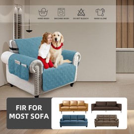 QQJIN 100% Waterproof Single Sofa Chair Cover, 1 Seater Sofa Armchair Cover with Side Pockets, Washable Anti-slip Sofa Chair Cover for Kids Pets Dog,Gray Blue,1 Seater