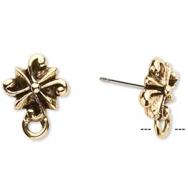 Platinum 2 Pair Antiqued Gold Stainless Steel 11mm Swirl Post Ear Studs with Loop