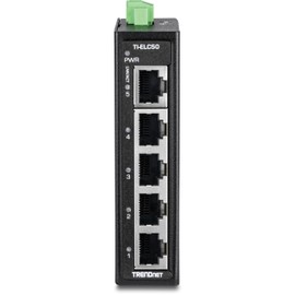 TRENDnet 5-Port Industrial Fast Ethernet DIN-Rail Mini Switch, TI-ELC50, 5 x 10/100Mbps Ports, IP30 Rated Housing, 1Gbps Switching Capacity, Black