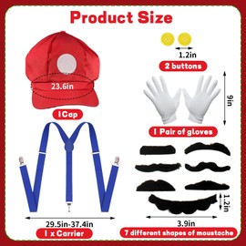 Carreuty 13 Pieces Custome Costume Accessories, Hat Sticky Moustache Gloves Button Back Straps Party Funny Christmas Day Costume Adult Cosplay Suitable for Women Men Couple, red
