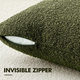 ANRODUO Pack of 2 Textured Boucle Throw Pillow Covers Soft Moss Green Decorative Accent Solid Pillow Cases Cozy Modern Couch Cushion Case for Chair Sofa Bedroom Living Room Home Decor, 18 x 18 Inch