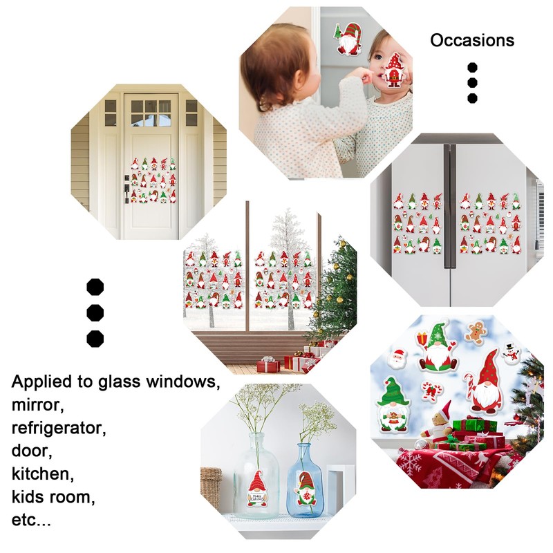 Whaline 46Pcs Christmas Thick Gel Clings Cute Xmas Gnome Design