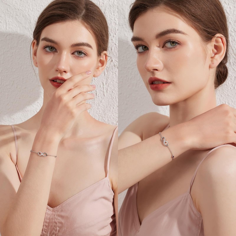 Jiahanzb Infinity Bracelet Women's 925 Sterling Silver, Infinity Heart Bracelets