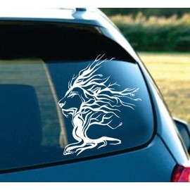 LA DECAL Tribal Beautiful Lion Head Tree for Car Truck SUV Laptop Decal Sticker 8" White
