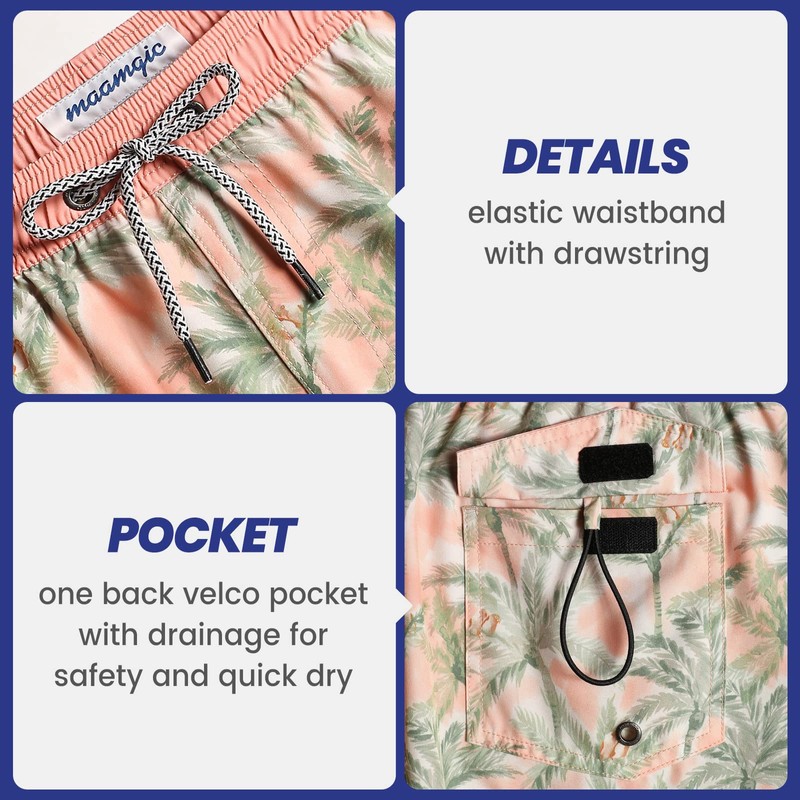 MaaMgic Men's Swimming Shorts Vintage Retro Board Shorts 4-Way Stretch