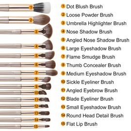 Make Up Brush Set (15 Pieces), Premium Foundation Powder Brush, Eyeshadow Make-Up Brush Set, with Leather Bag, for Foundation, Face, Powder, Eyeshadow