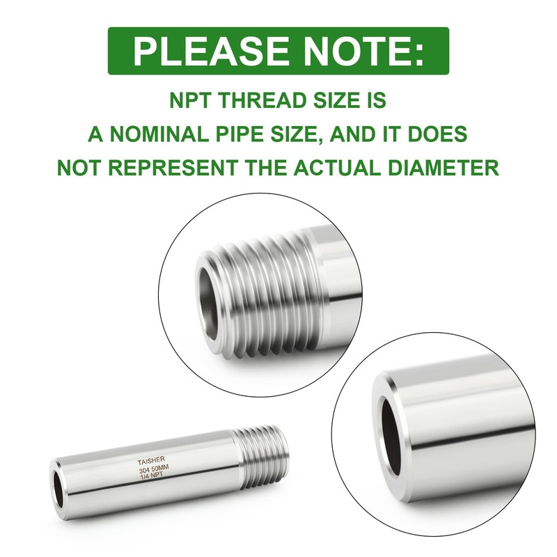 TAISHER 2PCS 304 Stainless Steel Pipe Fittings, 1/4" NPT Male