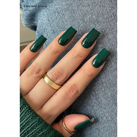 AutyaMee Semi Cured Gel Nail Strips (Emerald Green), 20 Pcs Gel Nail Wraps, Stickers, UV Light Required