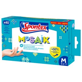Spontex Mosaic Disposable Nitrile Gloves, Latex-Free, Powder-Free, Extra Resistant, Multi-purpose, Blue, Medium, Pack of 40