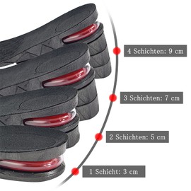 Height Increase Insole, Height Increasing Shoe Insole, 3 5 7 9 cm Adjustable 4-Layer Orthotic Air Cushion Heel Insert Increase Insole for Unisex Men Women Comfortable Breathable Replacement Insoles