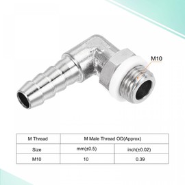 sourcing map Nickel-Plated Copper Hose Barb Fitting Elbow 6mm Barbed M10x1 Male Thread Right Angle Pipe Connector with Washer
