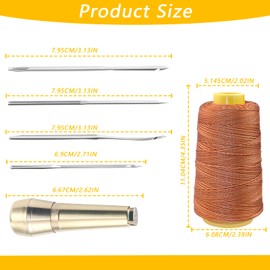 6 PCS Leather Sewing Awl Needle Set with Copper Handle, 260 m Nylon Cord Thread, Canvas Leather Sewing Awl, Handmade Leather Sewing Repair Tools, for Leather Craft Needle Kit Shoe Repair Tool