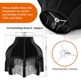 MABOZOO Victorian Lamp Shade, Velvet Vintage Lampshade with Tassel and Fringe, 6.4"x13"x12.3" Bell Shape Scallop Lampshades for Table, Floor and Bedside Lamps (Black)