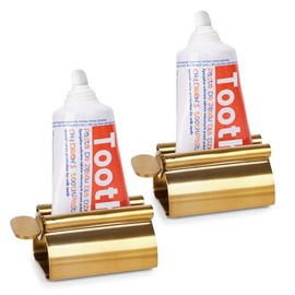LOVEINUSA 2 Exprimidores De Pasta De Dientes, Exprimidor De Pasta De Dientes De Acero Inoxidable, Dispensador De Pasta De Dientes Dorado Mate, Escurri