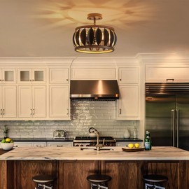 Cabvope Black Ceiling 3 Light Farmhouse Semi Flush Mount Ceiling Lighting Fixtures Metal Drum Lamp Retro Wood Grain Finish for Hallway Bedroom Dining Room Foyer Entryway