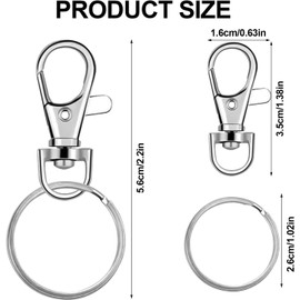 Ganchos para Llavero con Llaveros, Broches De Metal con Mosquetón Giratorios para llavero con Cordón, Fabricación de Joyas, Manualidades, Plata y Dorado (50 Ganchos Para Llavero + 50 Anillos De Llavero) (Oro)